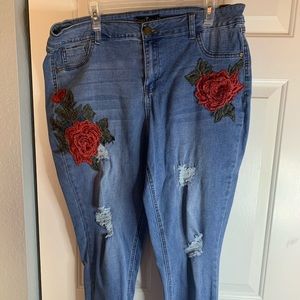 3D Rose Floral Jeans
